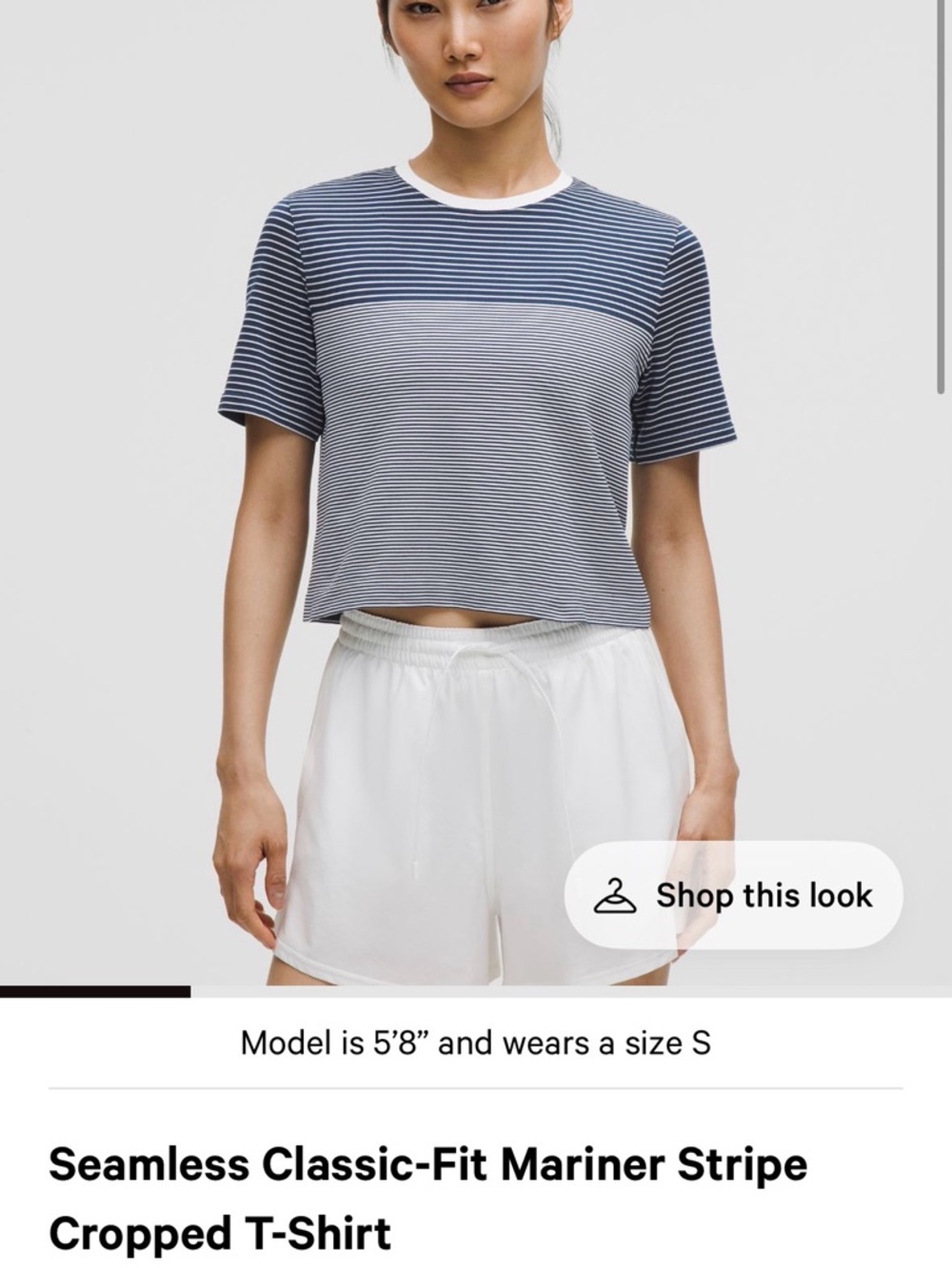 Lululemon Seamless Classic-Fit Mariner Stripe Cropped T-Shirt - Navy/White